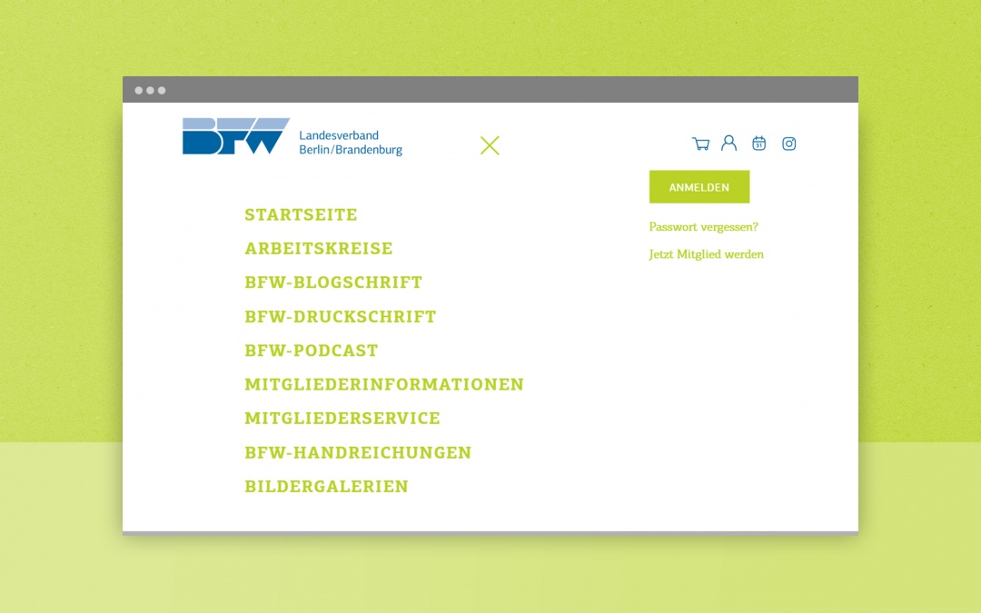 Drupal 9 Website des BFW (Webdesign Hauptmenü)