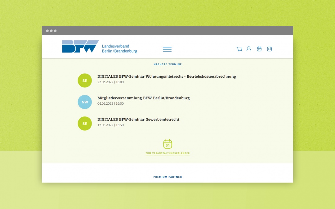 Drupal 9 Website des BFW (Webdesign einer Detailseite)