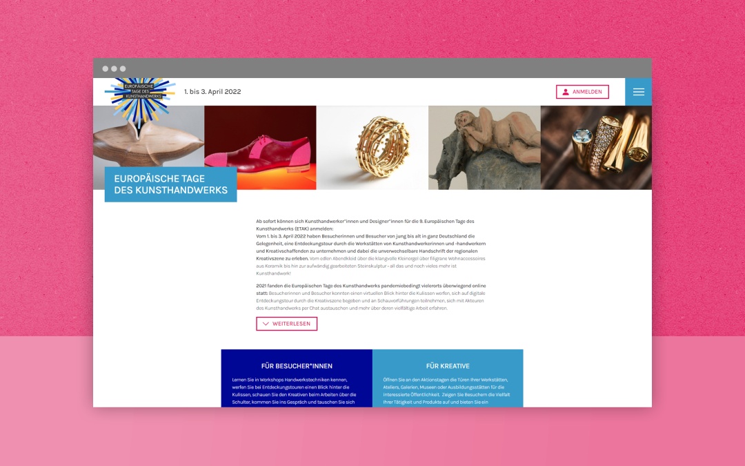 Responsive Website der Kunsthandwerkstage (Screenshot 1)