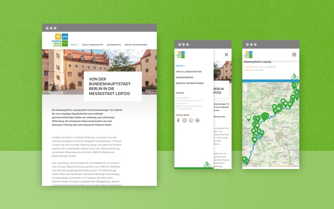 CMS Drupal 9: Website vom Radweg Berlin Leipzig, Screenshots respsonsive Darstellung