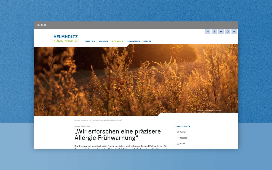 Helmholtz Klima Initiative Website Screenshot Artikel 1