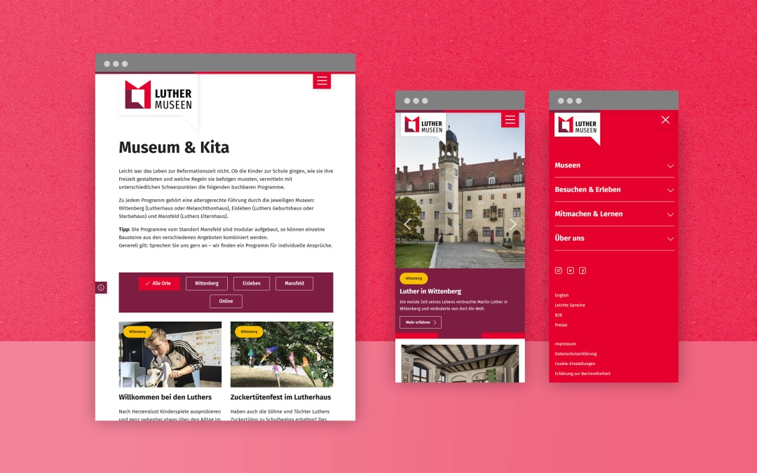 LutherMuseen Screenhot: Mobil-Darstellung des Drupal Webdesigns